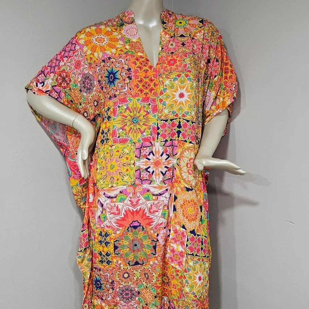 Johnny Was Kaleida Caftan Swim Cover-up - Picture 2 of 13